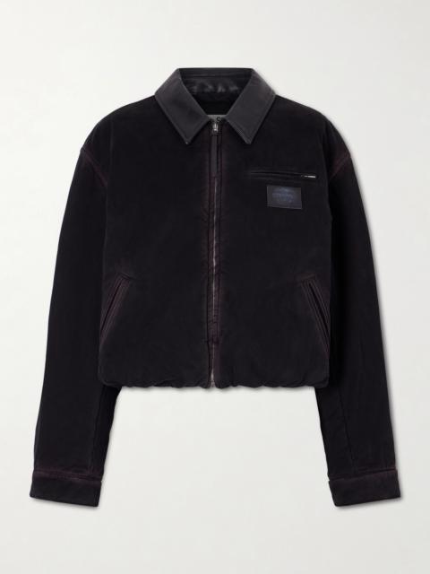 Acne Studios Appliquéd Leather-trimmed Distressed Cotton-twill Jacket