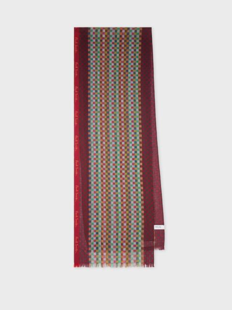 Paul Smith Maroon Check Merino Wool-Silk Blend Scarf