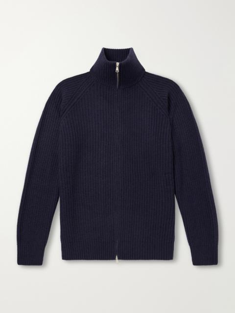 GHIAIA Barracuda Ribbed-Knit Cashmere Zip-Up Sweater