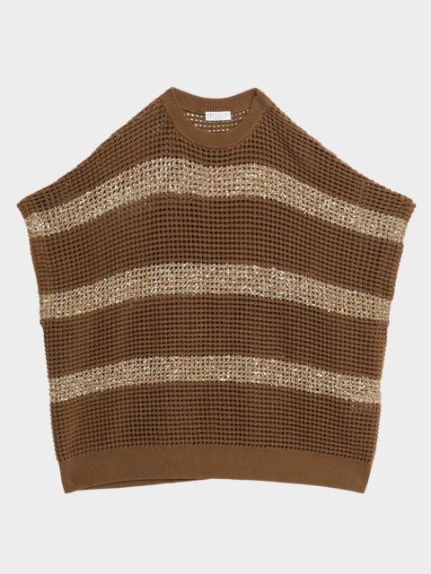 Brunello Cucinelli Paillette Striped Cashmere Net Sweater