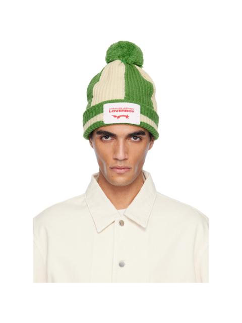 CHARLES JEFFREY LOVERBOY Green & Off-White Pompom Beanie