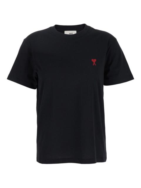 Black T-Shirt with Ami De Coeur Embroidery on the Front in Cotton Woman