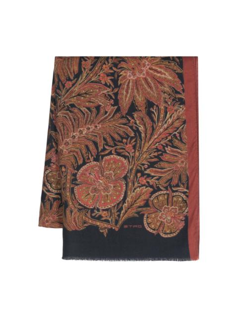 floral-print cashmere-blend scarf