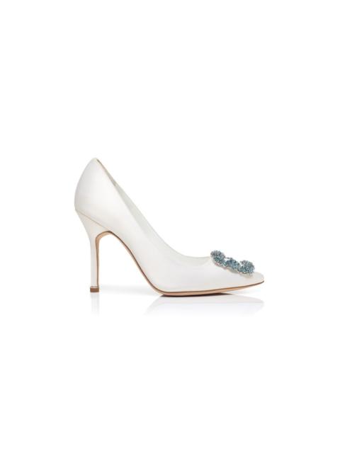 White Satin Jewel Buckle Pumps