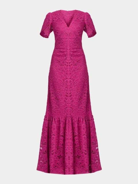 Shoshanna Bolton Tulip-Sleeve Corded Lace Gown