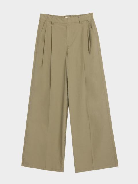 Brunello Cucinelli Techno Cotton Poplin Pleated Wide-Leg Sartorial Pants