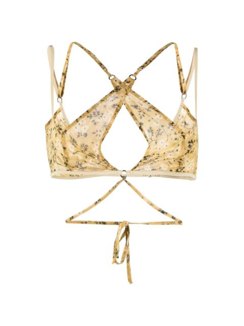 KNWLS Glimmer floral-print cut-out bra top