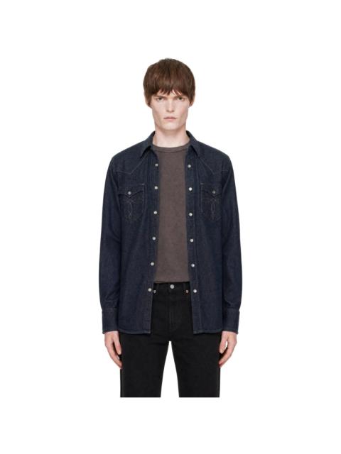 RRL by Ralph Lauren Navy Slim Fit Denim Western Shirt