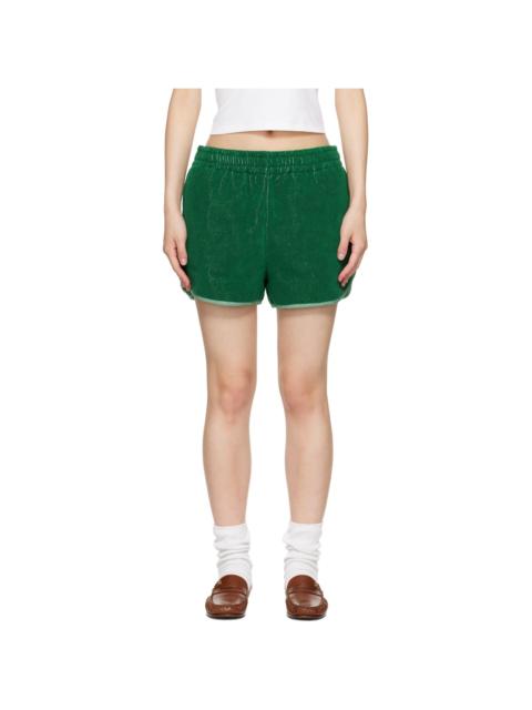 VERSACE Green Cotton-Terry Jacquard Sweat Shorts