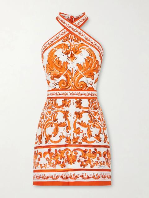 Dolce & Gabbana Printed cotton-poplin mini dress Orange