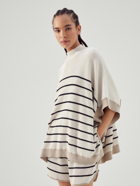Striped cotton English rib poncho-style sweater