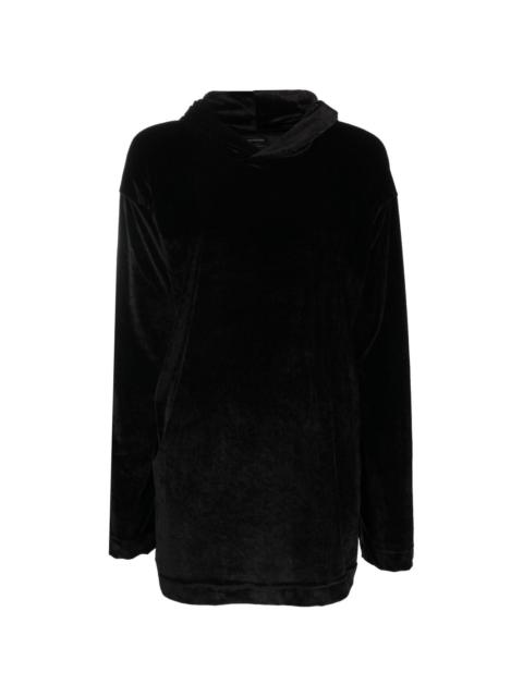 velvet-effect long-sleeved hoodie