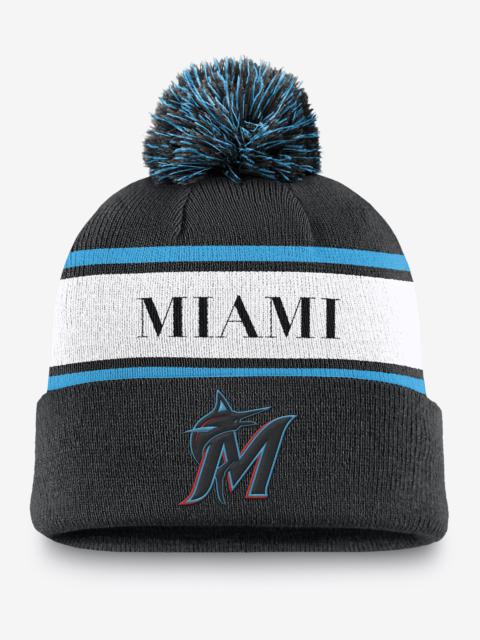 Miami Marlins Team Stripe Peak Men's Nike MLB Cuffed Pom Beanie