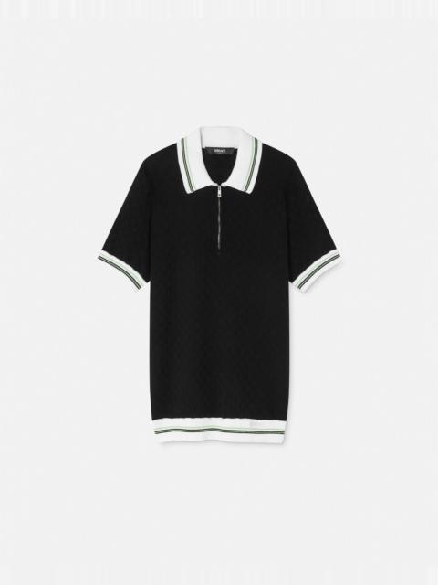 VERSACE Contrasto Jacquard Knit Polo Shirt