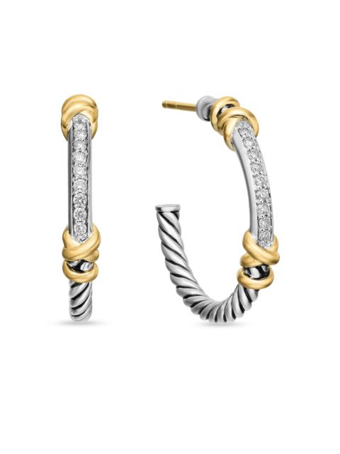 DAVID YURMAN Women's Petite Helena Wrap Hoop Earrings in Sterling Silver with 18K Yellow Gold and Diamonds, 1in -