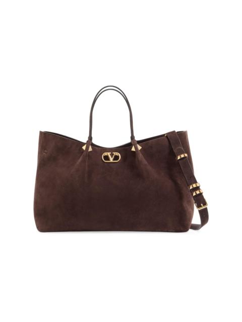 Valentino Women's Large Shopping Bag in Soft Suede - Ebony