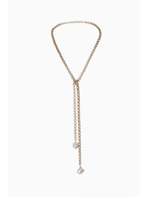 LoveShackFancy Girl With A Pearl Turkish Gold Lariat With 2 Wild Pearls