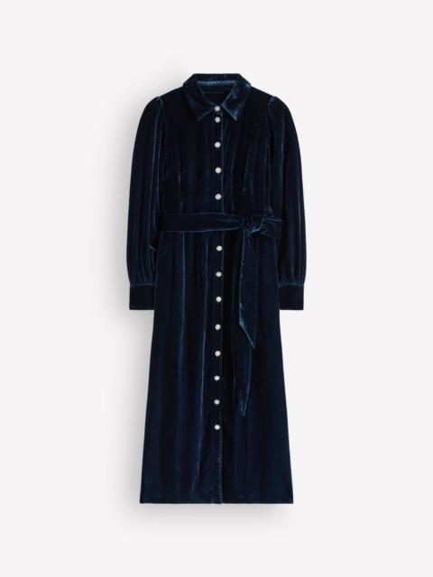 BODEN Maeve Velvet Shirt Dress-Teal Ocean