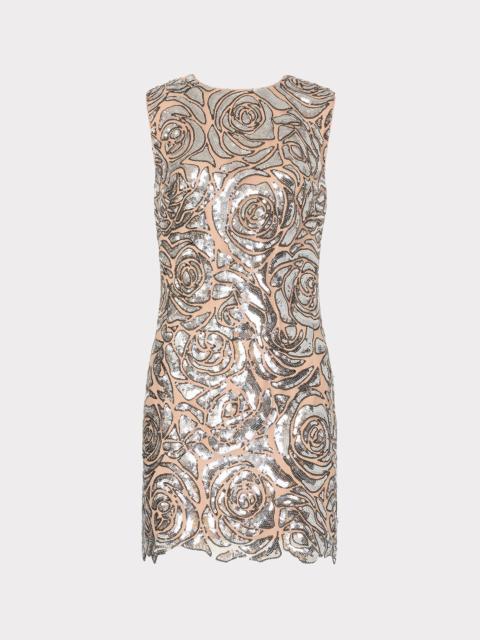 MILLY Ivette Rose Sequins Shift Mini Dress