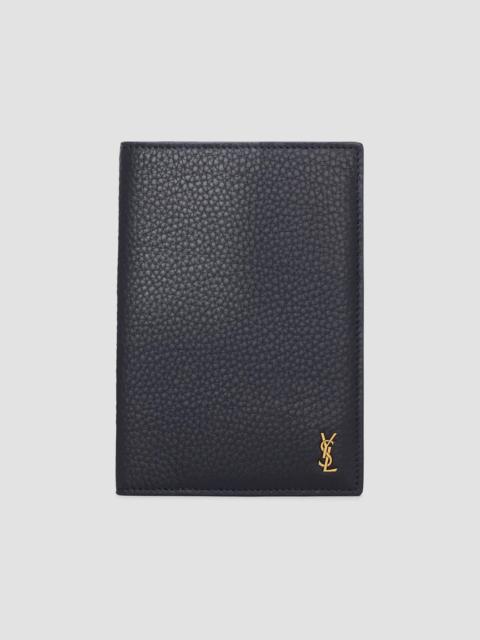 SAINT LAURENT Tiny Cassandre Passport Case in Grained Leather - Midnight Blue