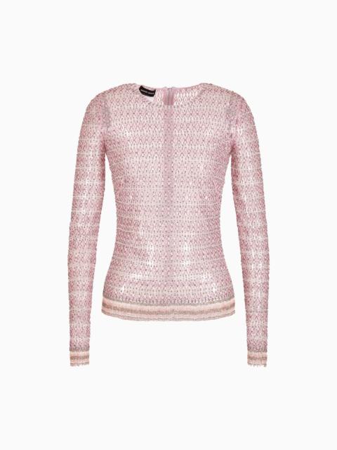 GIORGIO ARMANI Crew-neck jumper in tulle with crystal embroidery