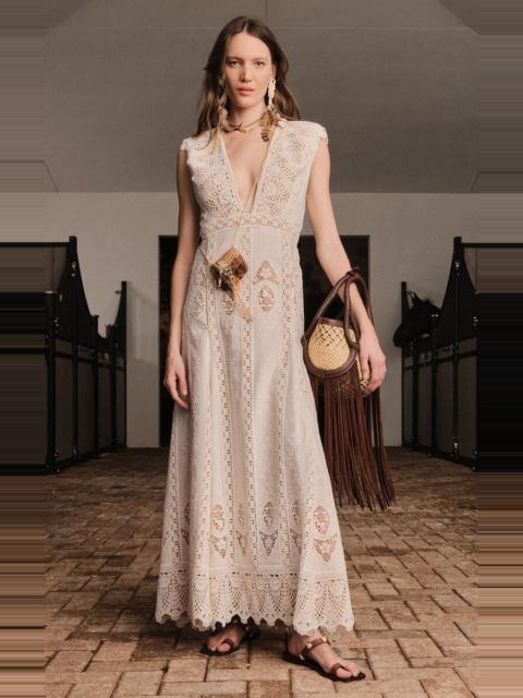 Johanna Ortiz Grace in the Open Fields Crochet-Embellished Maxi Dress ivory