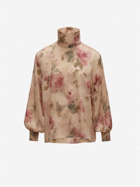 MAGDA BUTRYM Silk floral high-neck blouse in beige print