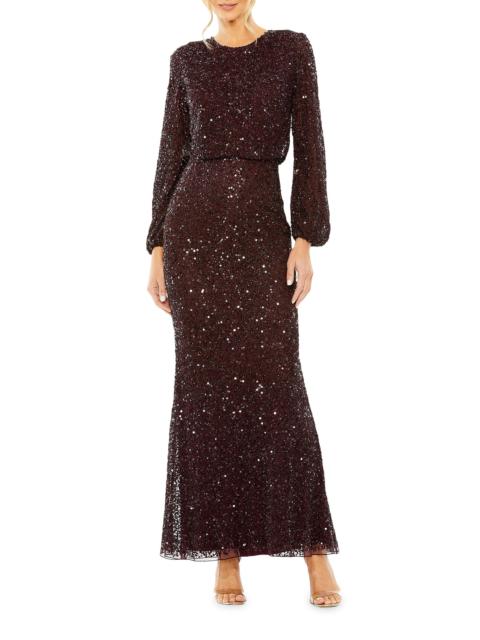 MAC DUGGAL Women's Sequined Blouson Column Gown - Blackberry