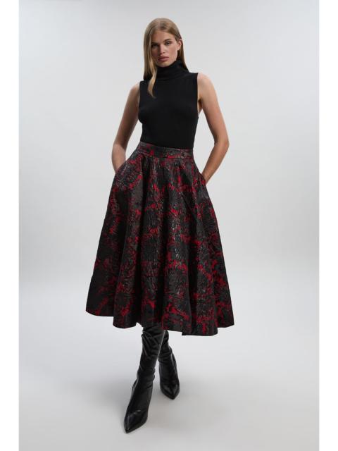 KAREN MILLEN Floral Jacquard Tailored Full Prom Skirt