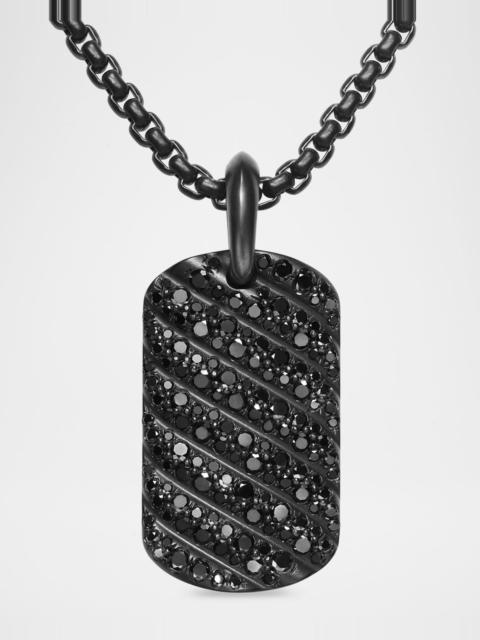 DAVID YURMAN Men's Sculpted Cable Tag in Black Titanium with Diamonds, 35mm