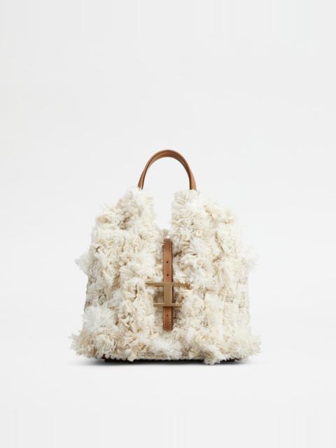 Tod's T TIMELESS SHOPPING BAG IN FABRIC AND LEATHER MINI - BROWN, OFF WHITE