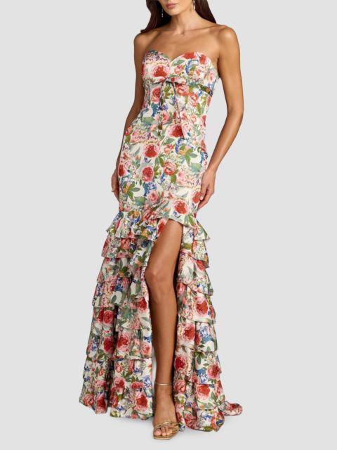 MAC DUGGAL Women's Floral Charmeuse Ruffle Mermaid Gown - Ivory Multi