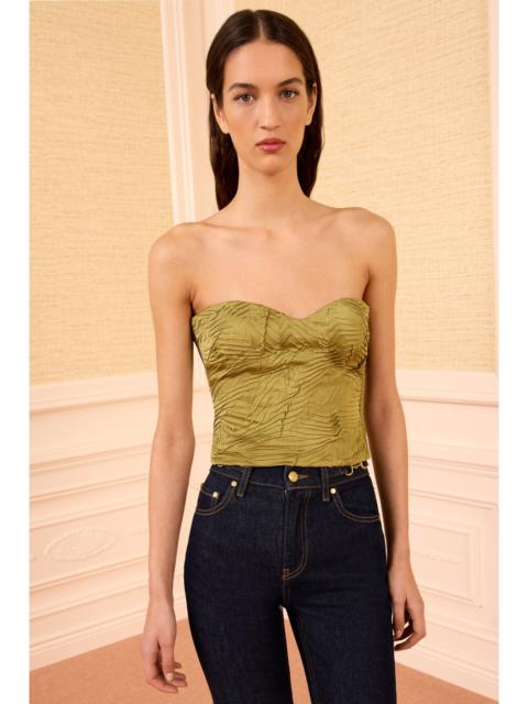ULLA JOHNSON Heleen Satin Cropped Bustier Top