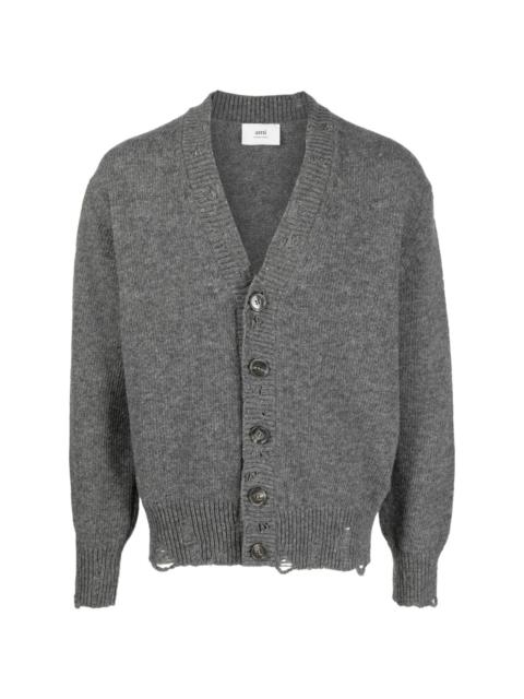 distressed-effect virgin-wool cardigan