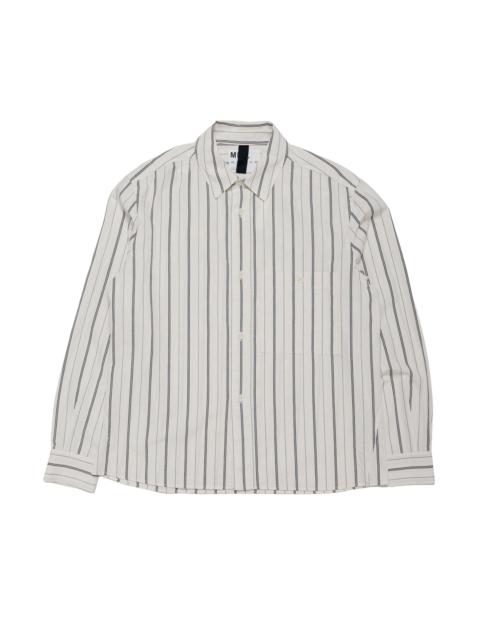 MARGARET HOWELL MHL Overall Shirt Japanese Wide Stripe Cotton Blend Off White/Navy