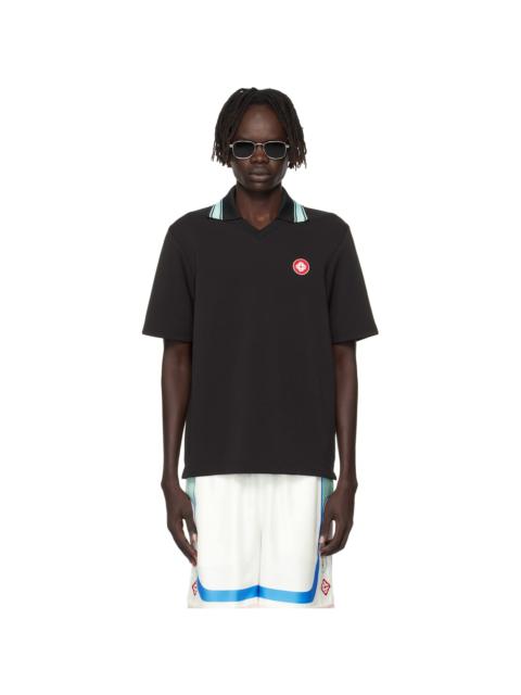 CASABLANCA Black Double V-Neck Short Sleeve Polo