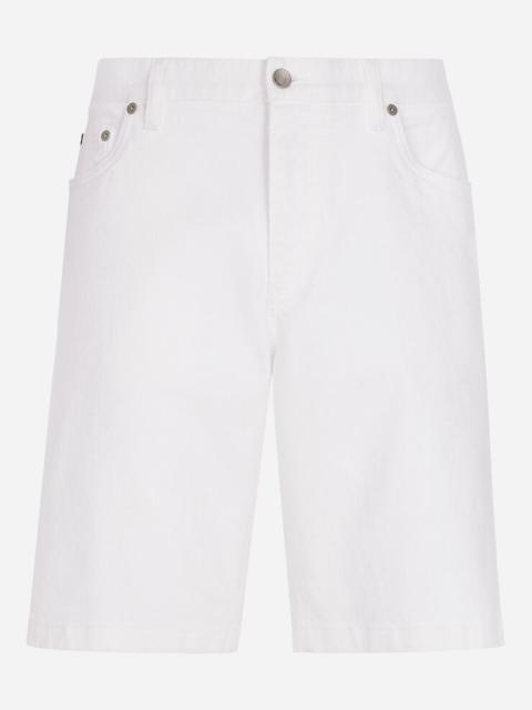 White stretch denim shorts