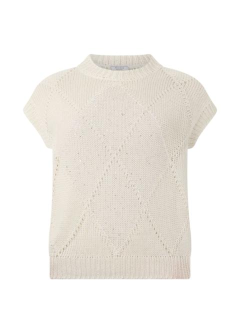 PESERICO diamond-patterned short-sleeved sweater