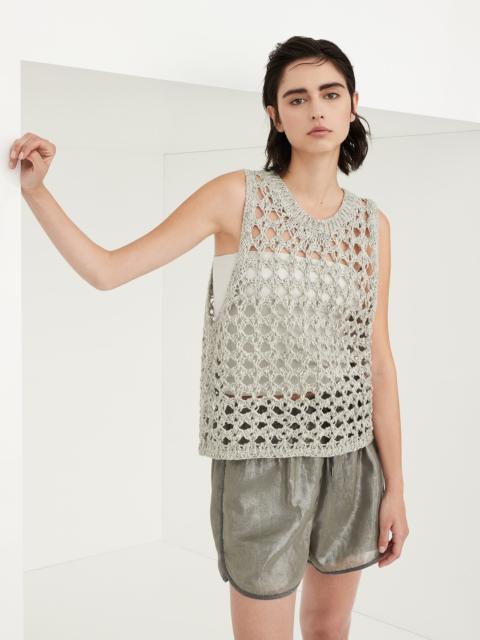 Jute and cotton mesh knit top