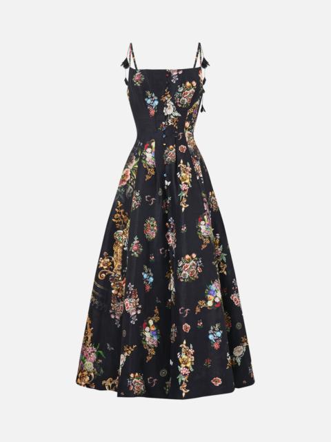 CAMILLA CORSET DRESS WITH LONG FLARED SKIRT NIGHT GARDEN