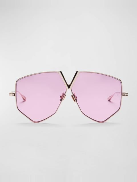 V-Hexagon Metal Alloy Aviator Sunglasses