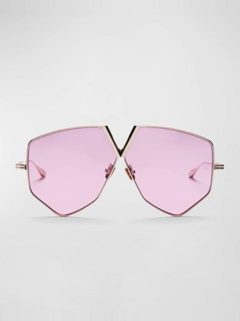 Valentino V-Hexagon Metal Alloy Aviator Sunglasses