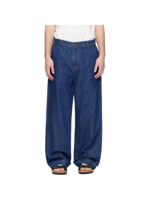 Merz b. Schwanen Blue 1940s Cotton Denim High Rise Wide Leg Chino Jeans
