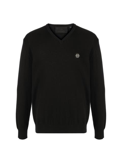 PHILIPP PLEIN logo-patch V-neck jumper