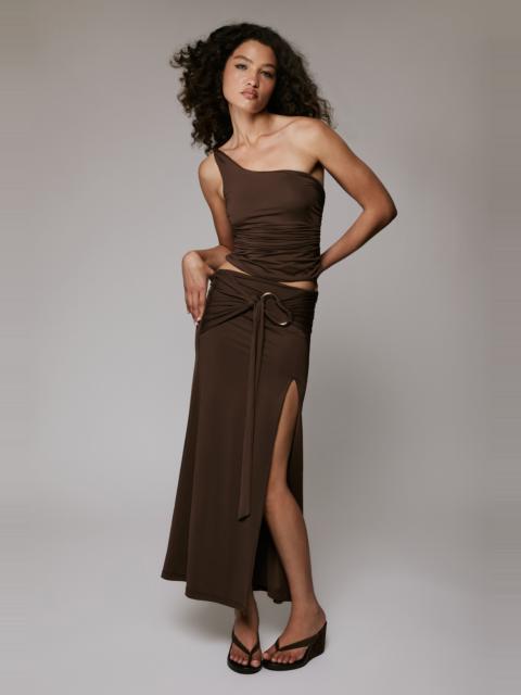 BARDOT Dion Gold Detail Midi Skirt In Chocolate
