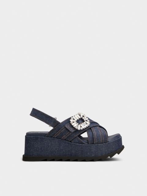 Roger Vivier Slidy Viv' Wedge Sandals in denim