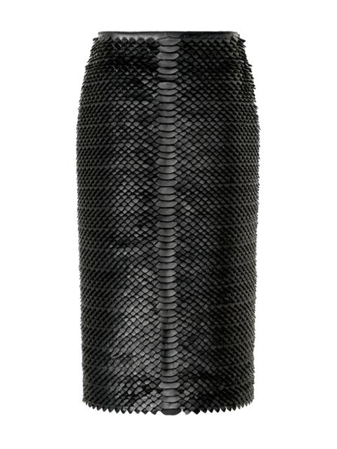GABRIELA HEARST Antia Midi Skirt in Black Leather Snake Scales
