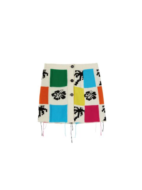 MSGM Patchwork knit mini skirt with hibiscus and palm inlays