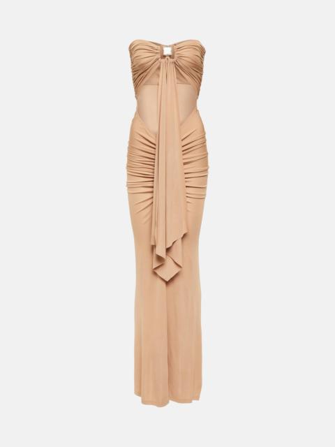 Ring-detail ruched cutout maxi dress