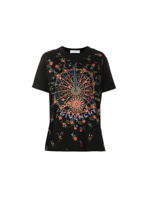 Givenchy Givenchy Ladies Floral Clock Design T-shirt Black